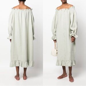 NWT SLEEPER Romantica Loungewear Linen Maxi Dress Olive One Size NEW